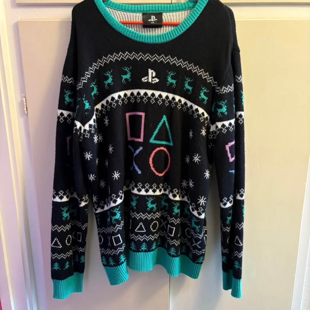 Playstation Ugly Christmas Sweater Fair Isle Controller Symbols Mens 2X Black
